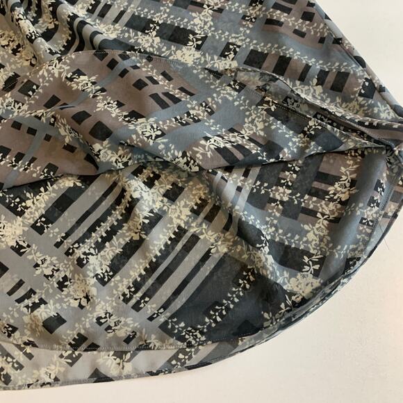 Cabi Top Womens M Medium Plaid Floral Graphic Trellis Ruffled Collar Keyhole Tie - Picture 10 of 13